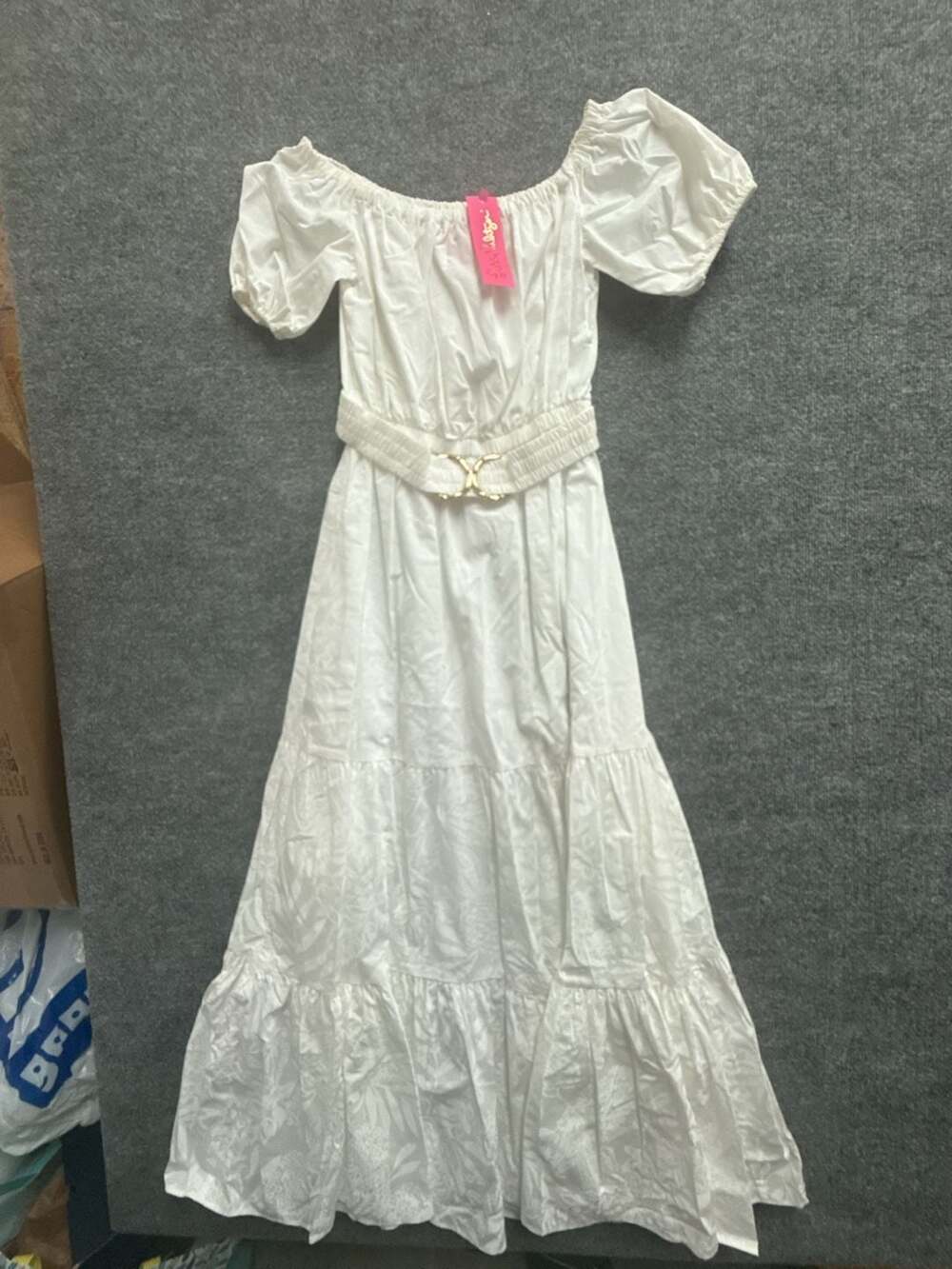 Lilly Pulitzer Nessa Off the Shoulder Maxi Dress Size Small White Tone-on-Tone